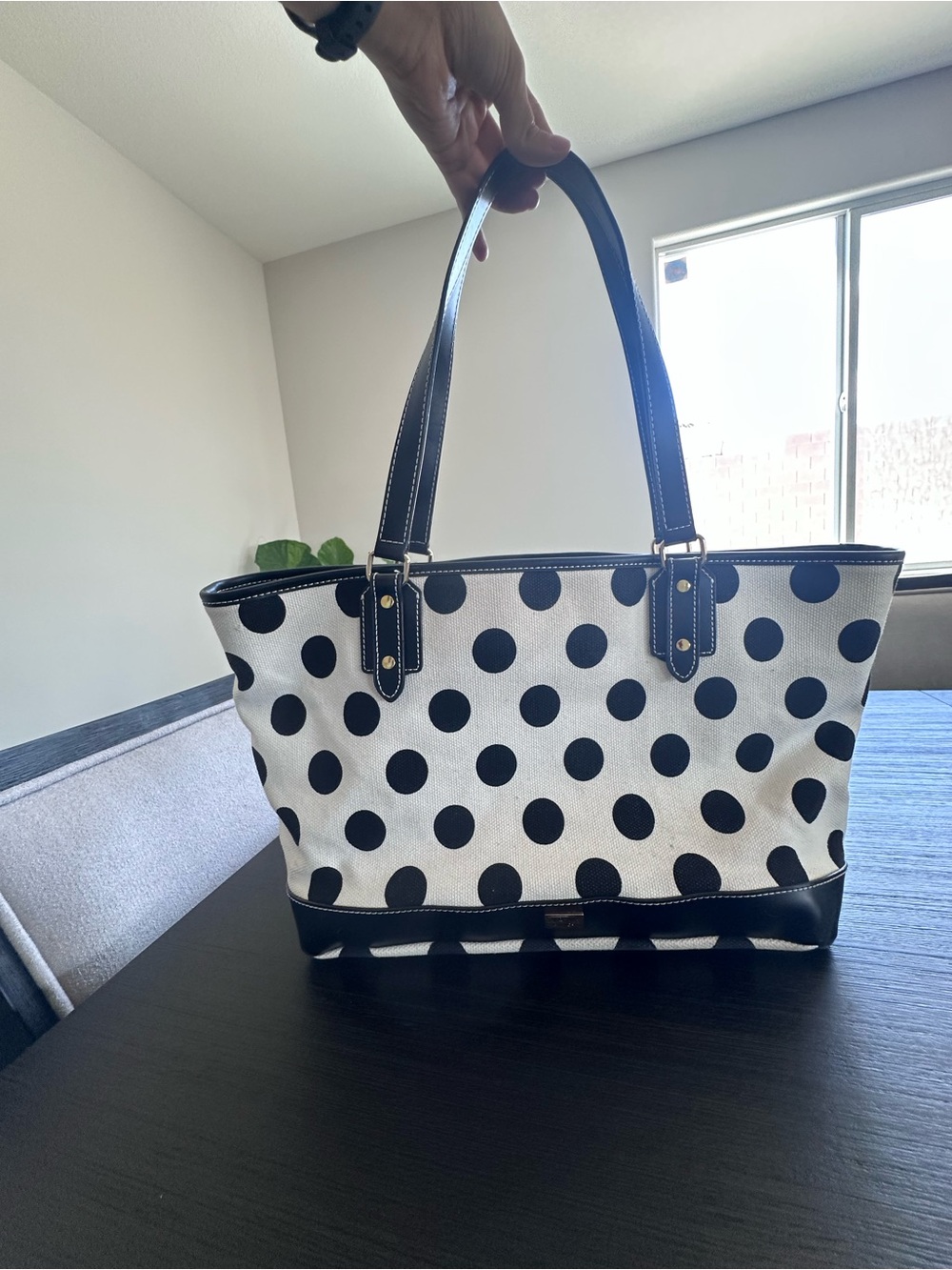 Maxx New York Black and White Polka Dot Tote